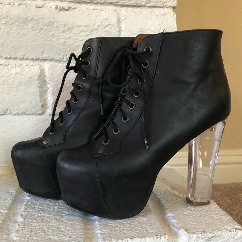 Jeffrey Campbell Clear Heel Black Leather Lita